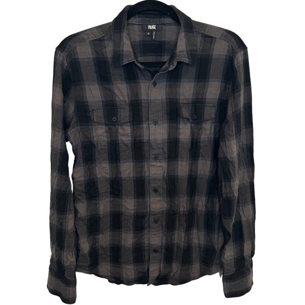 PAIGE Everett Plaid Flannel Button-up Shirt In Evening Canyon, Men's Size MEDIUM